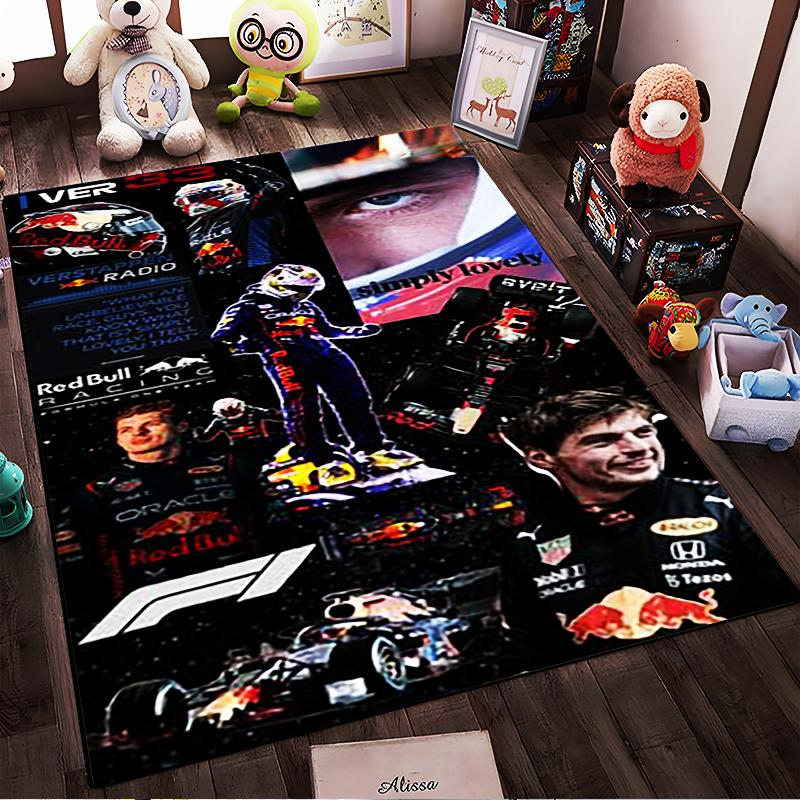 F1 Racing Theme Collage Rug" Non-slip Rug Suitable for Living Room and Bedroom Sofas.