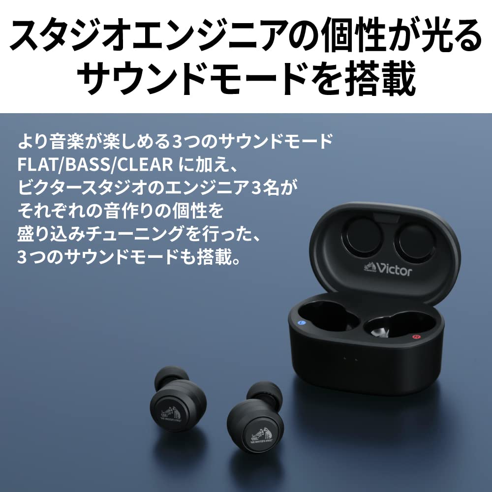 JVC Kenwood Auricolari Bluetooth Wireless Victor HA-FX150T-BA con Adesivi, Cancellazione del Rumore, Cattura del Suono Ambientale, Impermeabili, Bassa Latenza, con Microfono,