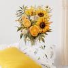 Warm Sunflower and Green Leaves Wall Sticker Self-Adhesive Removable Wall Decor for Bedroom Living Room Hallway Home Decoration