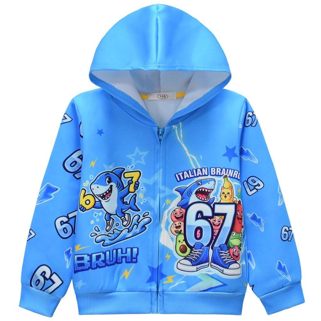 

36377 Kids Boys Girls Six Seven 67 Printed Steal a Brainrot Long Sleeves Hooded Zipper Coat Jacket 110cm синий