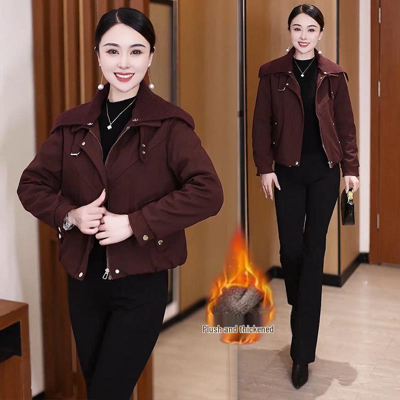 

Velvet Thickened Short Parka: Women s Winter 2026 Slimming Petite Versatile Jacket L [115-125 lbs]