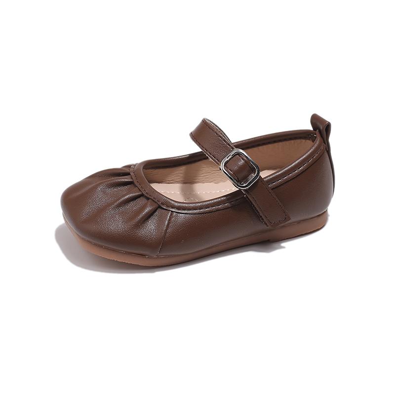 Girls Leather Shoes for Party Wedding Children Shallow Pleated Shoes Kids Flats Moccasins Shoes Anti-Slippery 2024 Autumn Spring