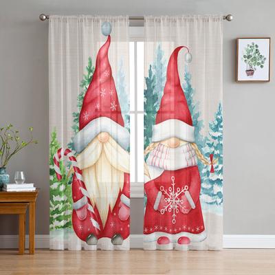 Christmas Gnome Christmas Tree Sheer Curtains For Kids Bedroom Living Room Voile Curtains Xmas Kitchen Tulle Curtain
