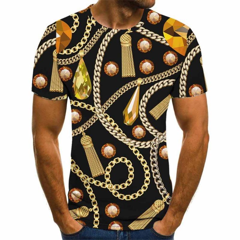 Summer Men's Round Neck Short Sleeved T-shirt Street Fashion 3D Digital Printed T-shirt Top