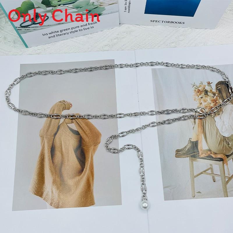 Womens Minimalist Metal Chain Waist Belt With Single Loop For Casual Dresses And Shirts