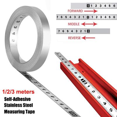 Rust-Proof Self-Adhesive Measuring Tape 12MM Width 1/2/3 Meters Metal Tape Measure Stainless Steel Metric Scale
