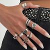 KunJoe 8 Pcs/set Punk Hollow Stars Metal Geometry Ring Trendy Adjustable Women Couple Gifts Opening Rings Hip Hop Party Jewelry