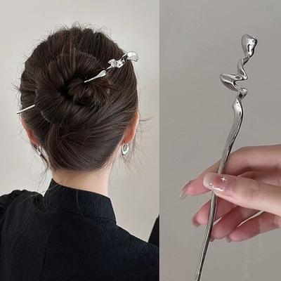 New Chinese Ancient Hairpin High Quality Black Silver Hair Stick Elegant Cool Hairpin for Girl Female Hair Ornament Styling Tool