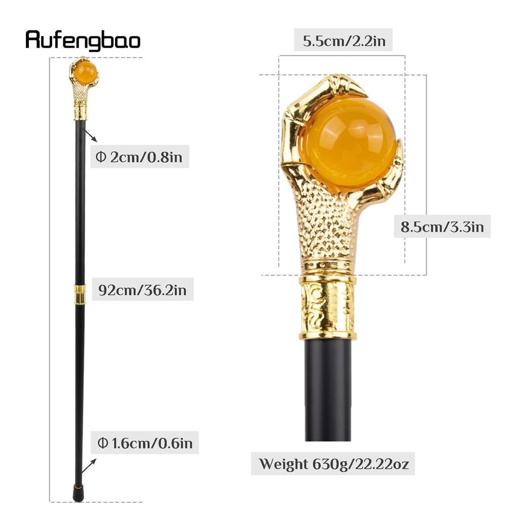 Dragon Claw Grasp Orange Glass Ball Golden Walking Cane Fashion Decorative Walking Stick Cosplay Cane Knob Crosier 93cm