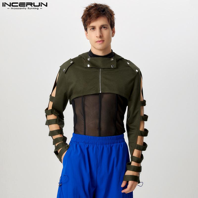 INCERUN Pánské mikiny s kapucí s dlouhým rukávem a krátkým rukávem