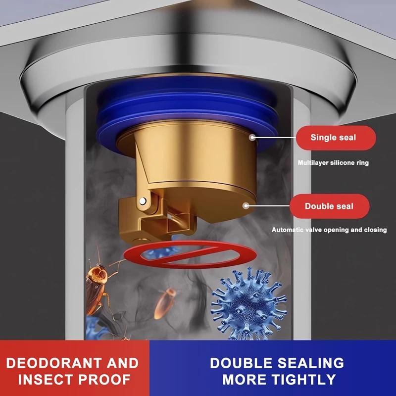Desodorante anti-cheiro para piso, filtro de drenagem de água, plug de filtro de piso, válvula de drenagem de chuveiro, acessórios de banheiro resistentes a odores