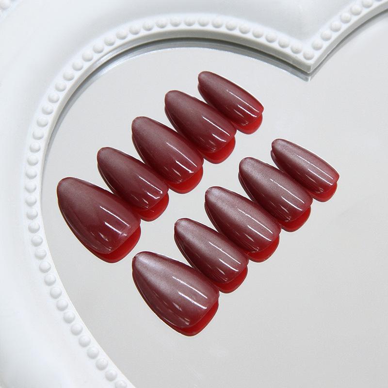 Cherry Red Cat‑Eye Minimalist Solid Color Elegant Western‑Style Removable Press‑On Nails, 30Pcs