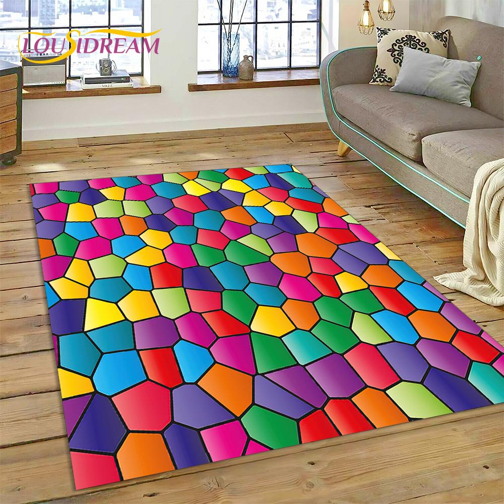 Rainbow 3D Colour Illusion Cartoon Rug Carpet for Living Room Bedroom Home Decor,Floor Mat Non-slip Decoration for Sofa Doormat