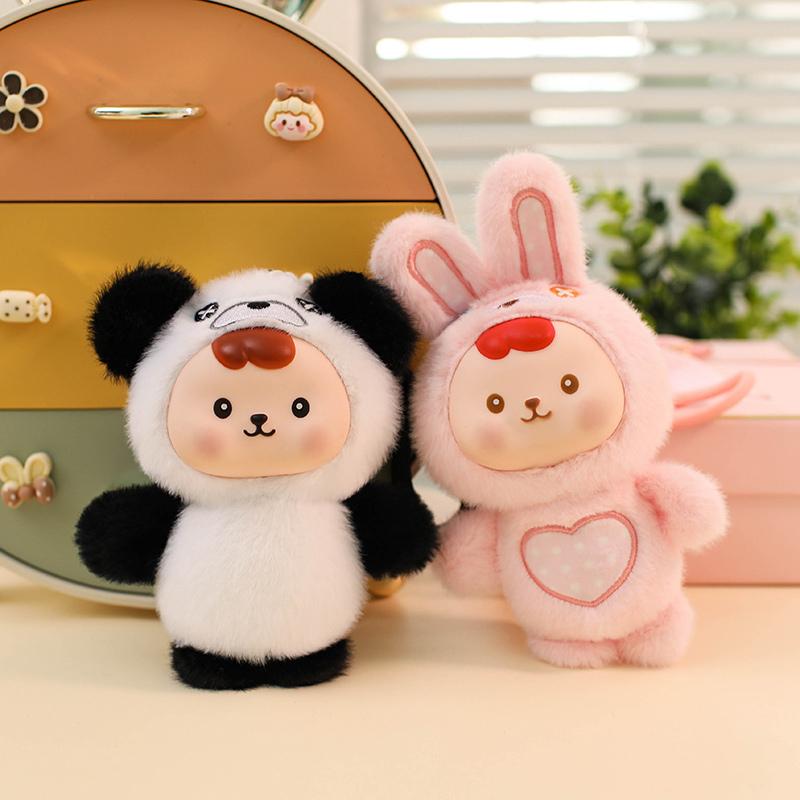 Cartoon Rabbit Panda Cat Dog Elf Plush Toys Cute Baby Animal Pendants Soft Cozy Hanging Decor Car Keychain Backpack Decor