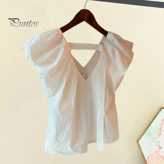 

Женские повседневные топы с v-образным вырезом, летящие пуловеры с короткими рукавами, однотонные свободные футболки во французском стиле в стиле ретро, ​​уличная одежда S белый