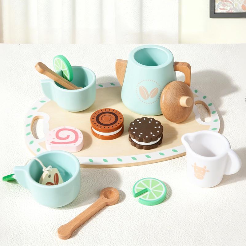 Kids' Educational Wooden Tea Party & Ice Cream Role-Play Set