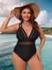 Maillot de bain une pièce en résille taille plus à décolleté plongeant avec contrôle du ventre et dos ouvert