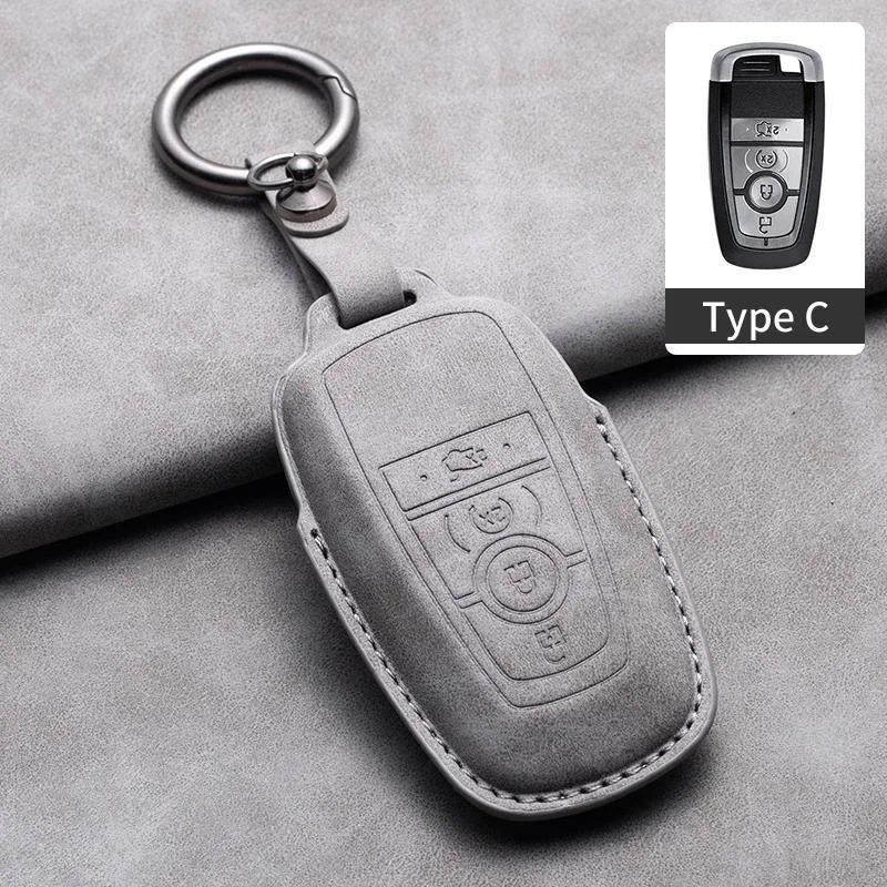 Läder Bilnyckelfodral Skydd För Ford Fusion Mustang Explorer F150 F250 F350 Ranger Mondeo Fjärrnyckelskal Hållare Fob Tillbehör