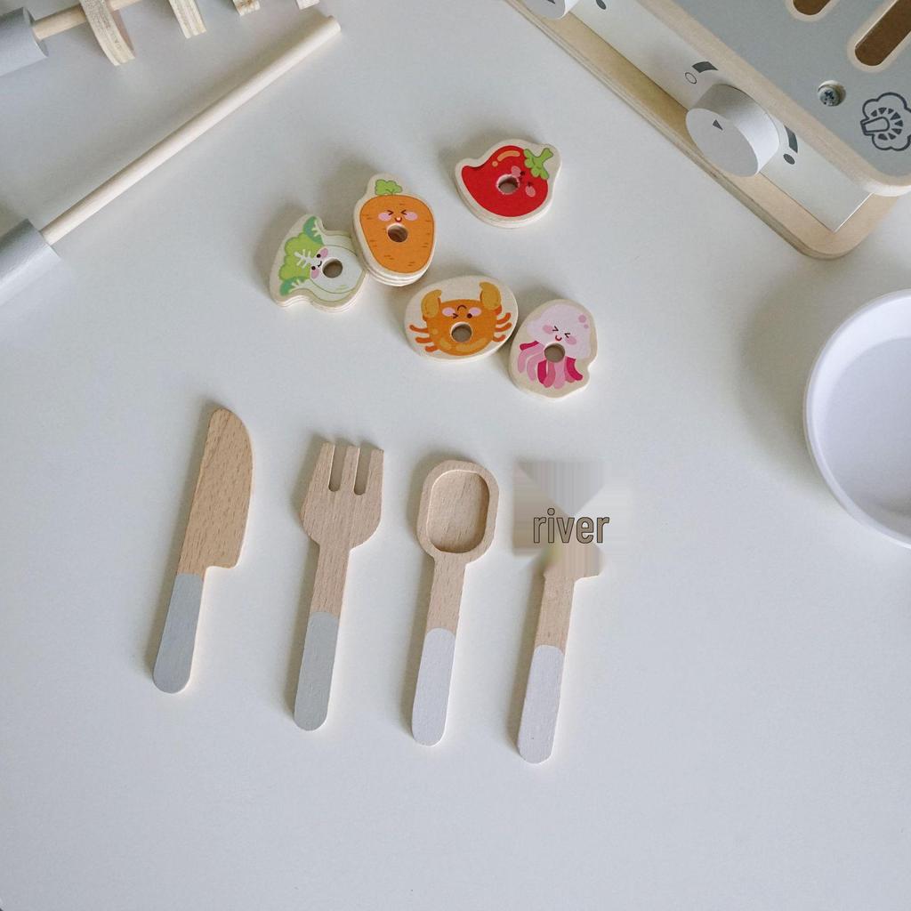 Nordic Style Mini Kitchen Playset: Portable Gas Stove & Simulation Tableware for Children