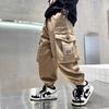 Boys' Winter 2025 Overalls: Medium & Large Kids' Velvet-Lined Streetwear Pants for Spring & Autumn