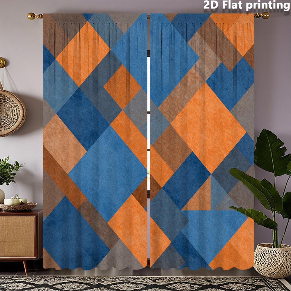 Modern Geometric Abstract Curta For Living Room Navy Blue Orange Diamond Pattern Window Dressing Curta Curtain Panels Indo 53x116cm 2pc21x46in