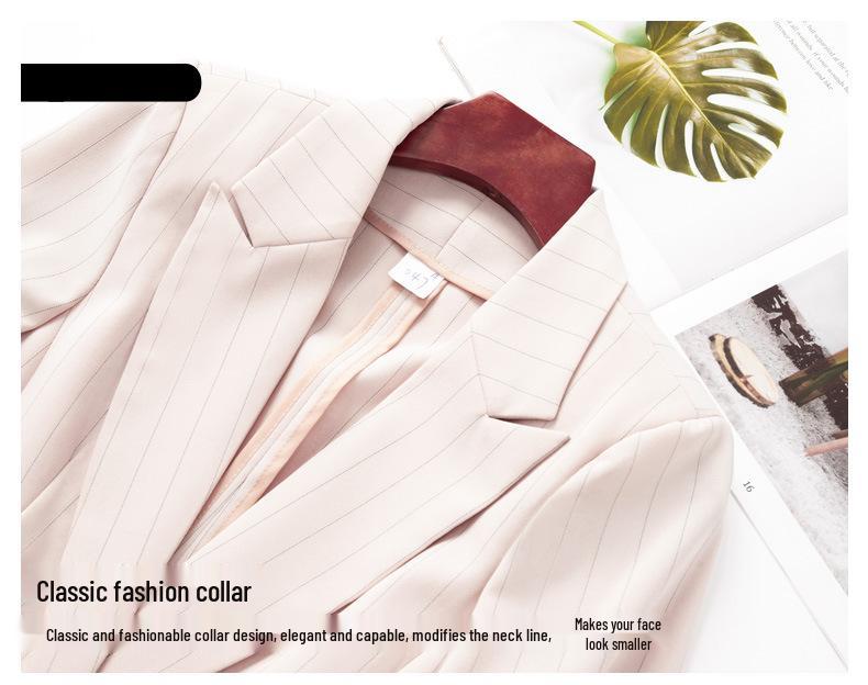 Women's White Striped Seven-Sleeve Suit Jacket - Professional Spring/Summer Fashion