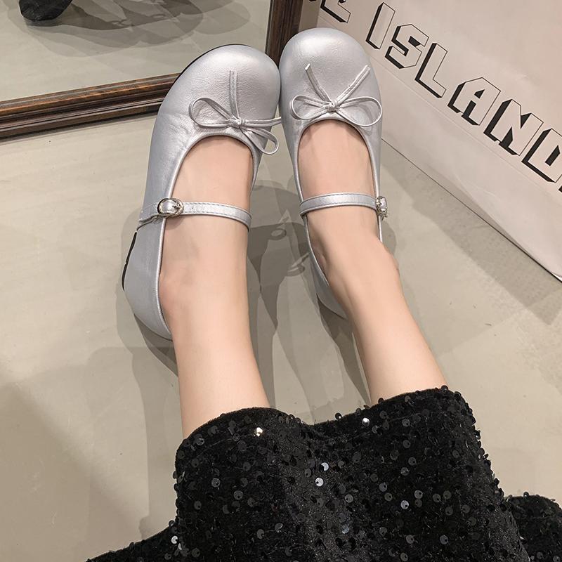 Elegant Women Shoes 2025 Mary Janes Women's Flats Daily Dress Ladies Bow Tie Shallow Buckle Strap Soft Bottom Outdoor Flat Pumps