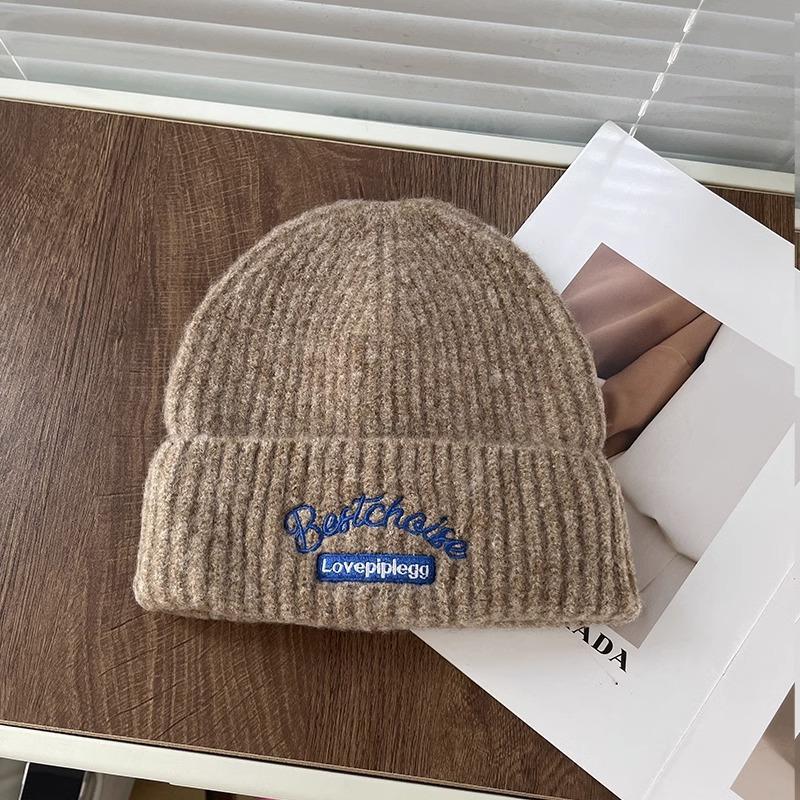Korean Style Trendy Brand Embroidered Knitted Hat Autumn and Winter Woolen Hat Female Ins Student Couple Letter Pullover Cold Hat Ear Protection Hat