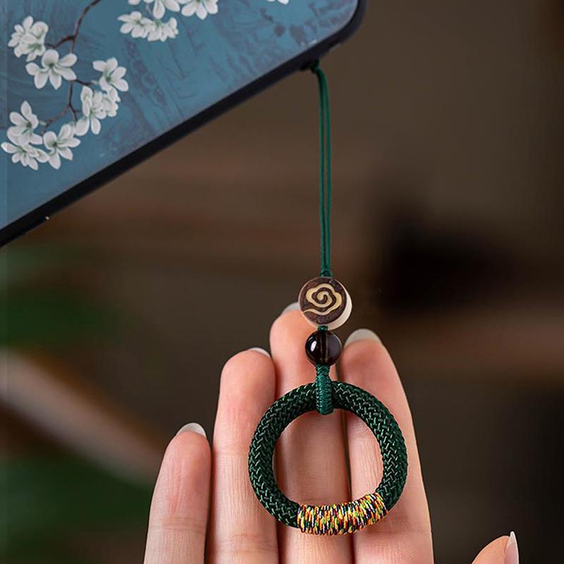 Chinese Style Phone Wrist Charm Strap Cell Phone Finger Keychain Hand-Woven Ring Buckle Pendant Cloud Pattern