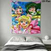 Mermaid Melody Pichi Pichi Pitch Wall Tapestry Aesthetic Wall Hanging Printed Fabric Blanket Decorative Tapestries for Bedroom Living Room Home Decor