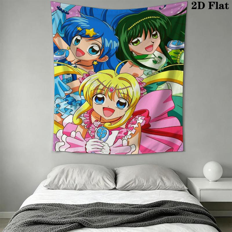Mermaid Melody Pichi Pichi Pitch Wall Tapestry Aesthetic Wall Hanging Printed Fabric Blanket Decorative Tapestries for Bedroom Living Room Home Decor