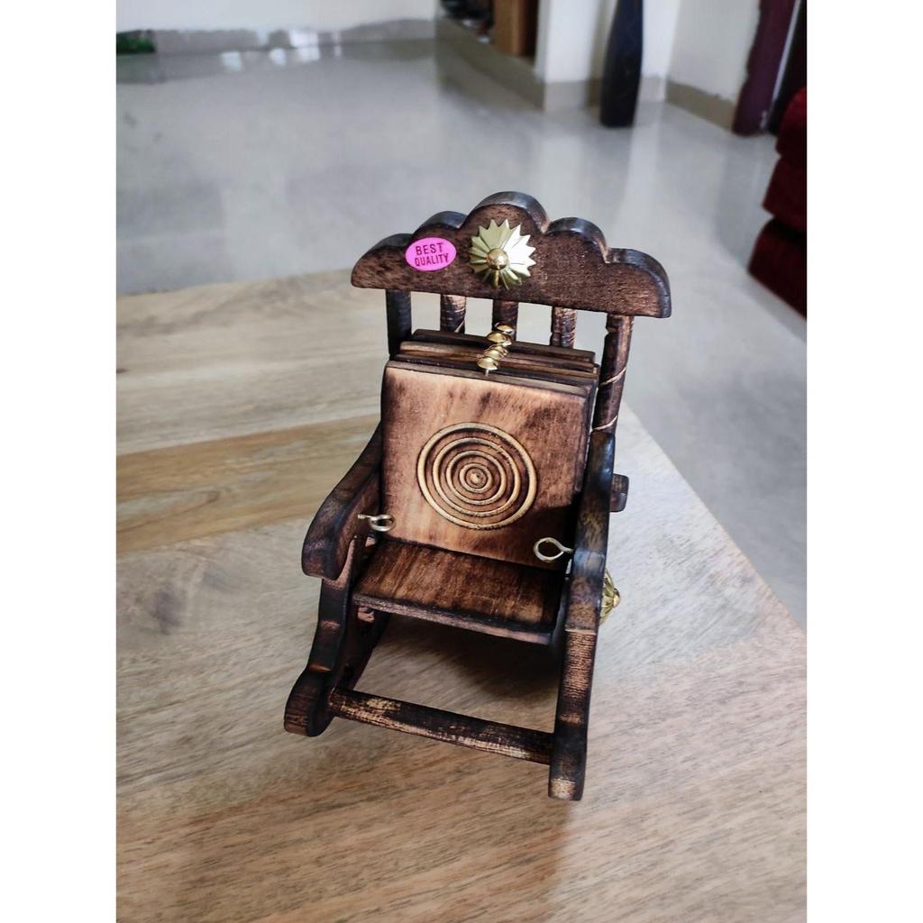 Wooden Antique Miniature Chair Shape Tea,Coffee,Drink hot/Cold Coaster Set with 6 Coaster for Kitchen/Dining Table/Office/Restaurant.