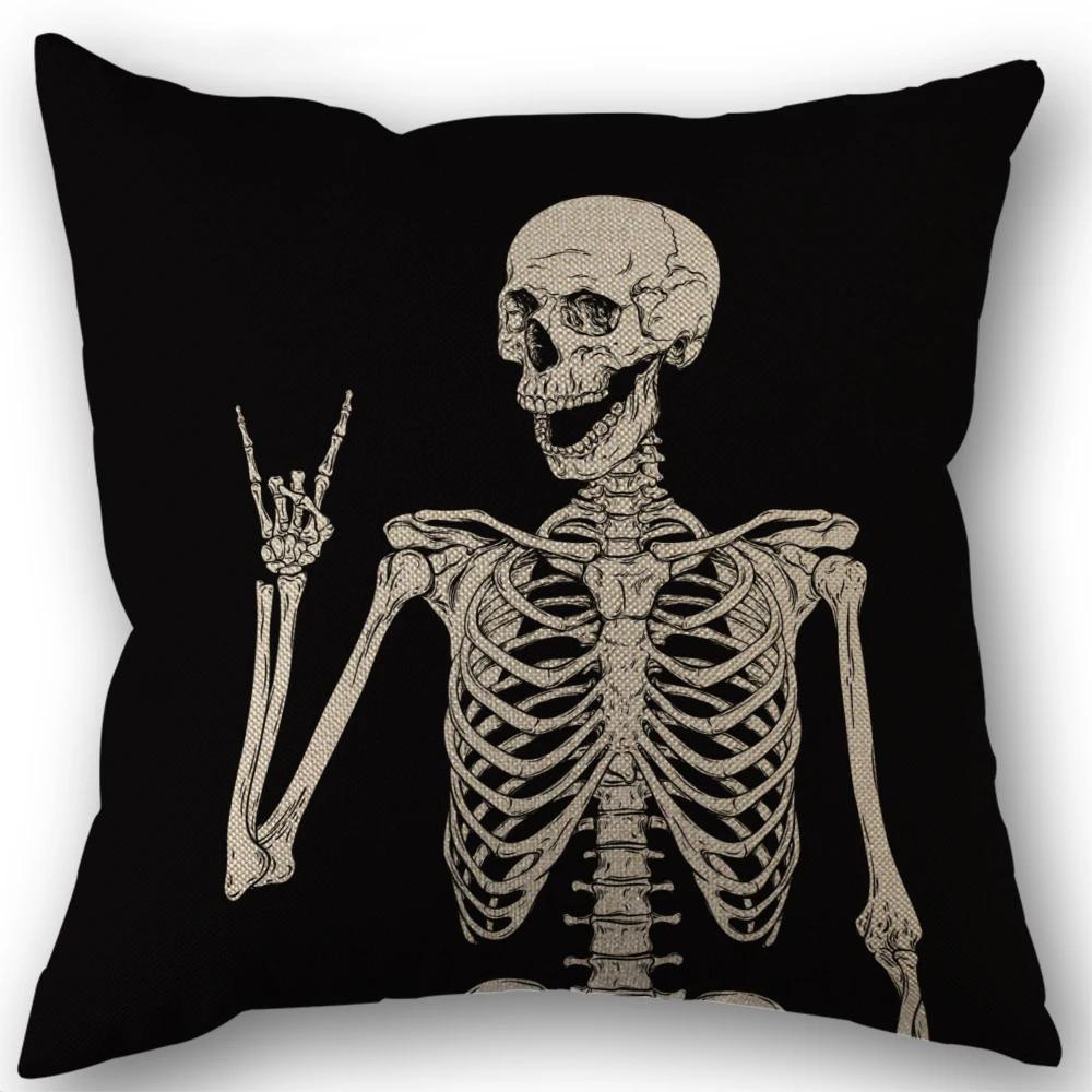 1pc Spooky Skull Pillow Cover For Gothic Halloween Decor For Living Room Sofa Car Cushion Cover And Home Party Pillowcase