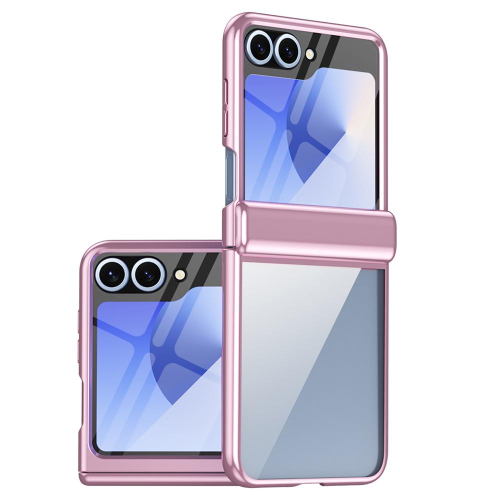 

For Samsung Galaxy Z Flip5 5G Case with Rear Screen Film Hinge Protection Electroplating Clear PC Phone Cover Pink