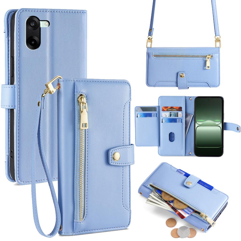 For OnePlus Nord CE5 5G/Ace 5 Racing 5G Leather Case Zipper Pocket Wallet Phone Cover with 2 Straps