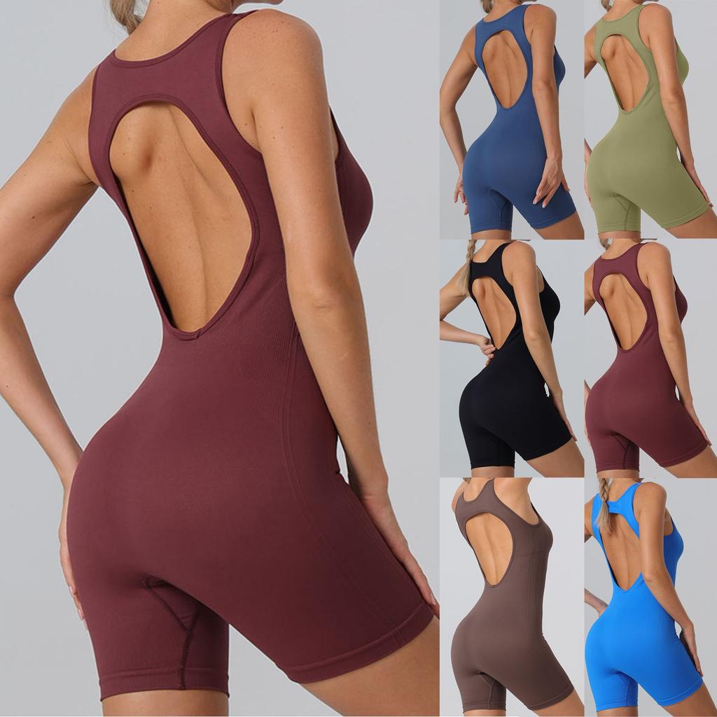 Women's Tight Yoga Clothes, Hip Lifting And Beautiful Back Fitness Clothes, Short Seamless Vest Jumpsuit