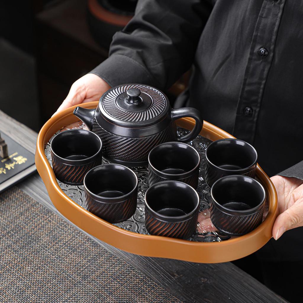 Purple Clay Kung Fu Teapot Set: Includes One Teapot, Six Cups, and Tray - Luxurious Retro Design for Home Tea Brewing