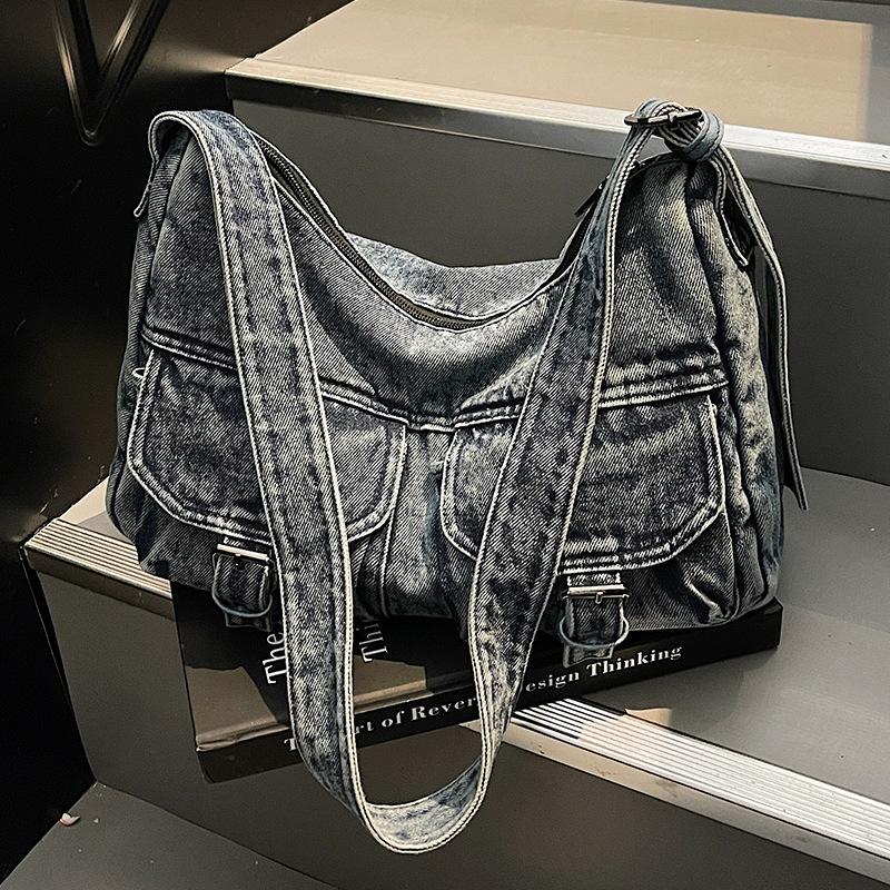 2025 spring new messenger bag women's Japanese large-capacity functional retro denim bag college student class backpack