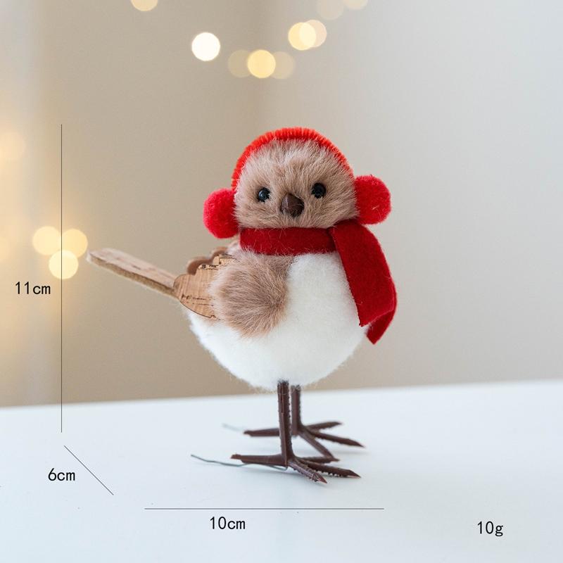 Simulation Bird Hanging Pendant for Christmas Foam Red Scarf Hats Bird Xmas Tree Ornaments Funny Christmas Decor New Year Gifts