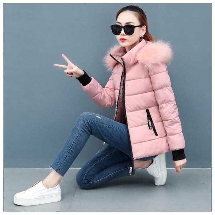 Women's Autumn and Winter Cotton Coat New Short Cotton Coat Slim Thickened Large Fur Collar Small Man Cotton Coat