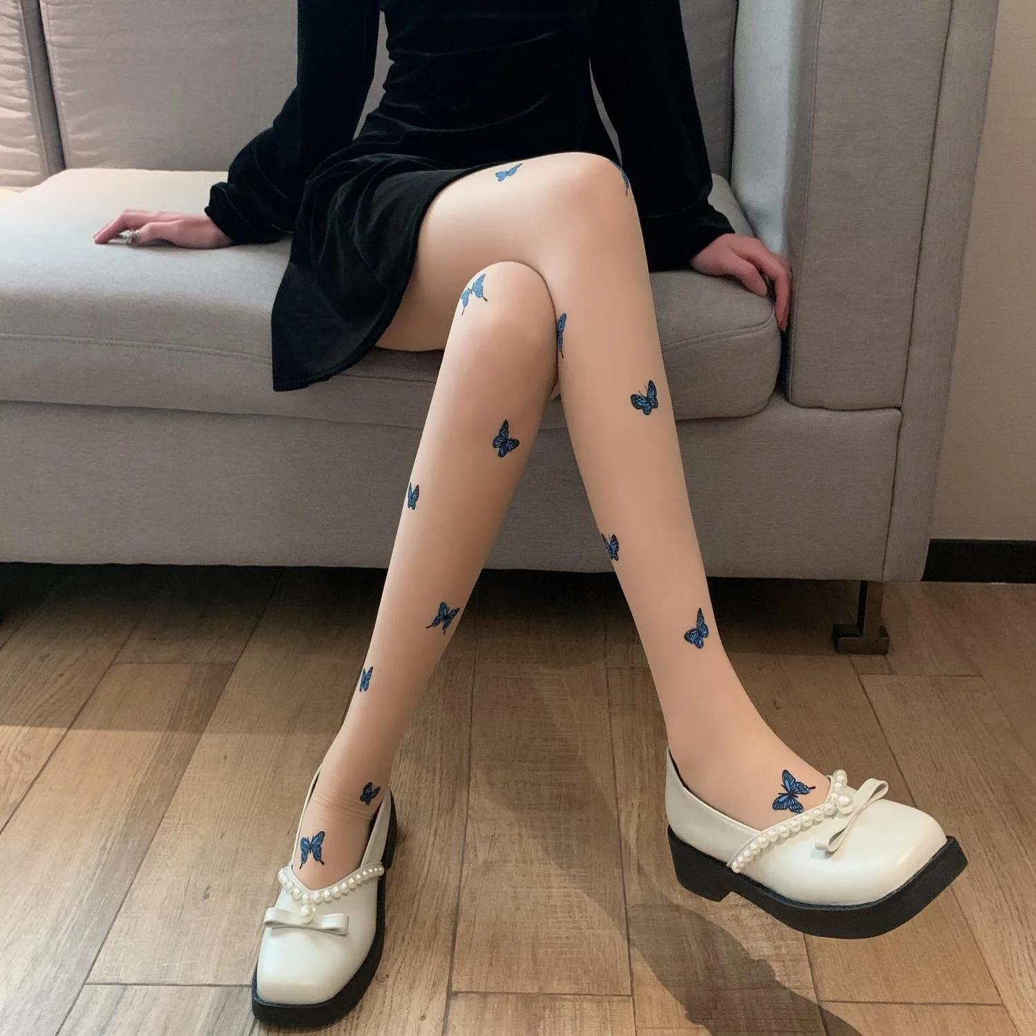 Sexy Schmetterling Strumpfhosen Strümpfe Club Party Netz Strumpfhosen Dünn Anti-Aufreißen Damen Strumpfwaren Calcetines Netz Strümpfe beige
