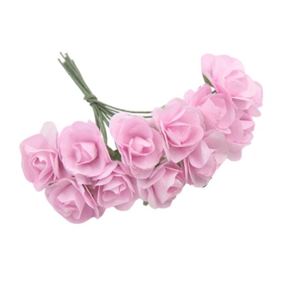 12 Pcs Mini Artificial Rose Flower Bouquet 12 Heads Paper Rose Flowers with Stems for Scrapbooking Wedding DIY Crafts