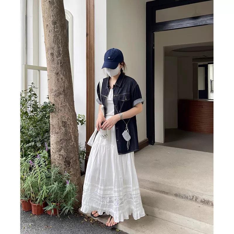 Spring 2026 Floral Lace Ruffled Women's Gentle Style Long Skirt