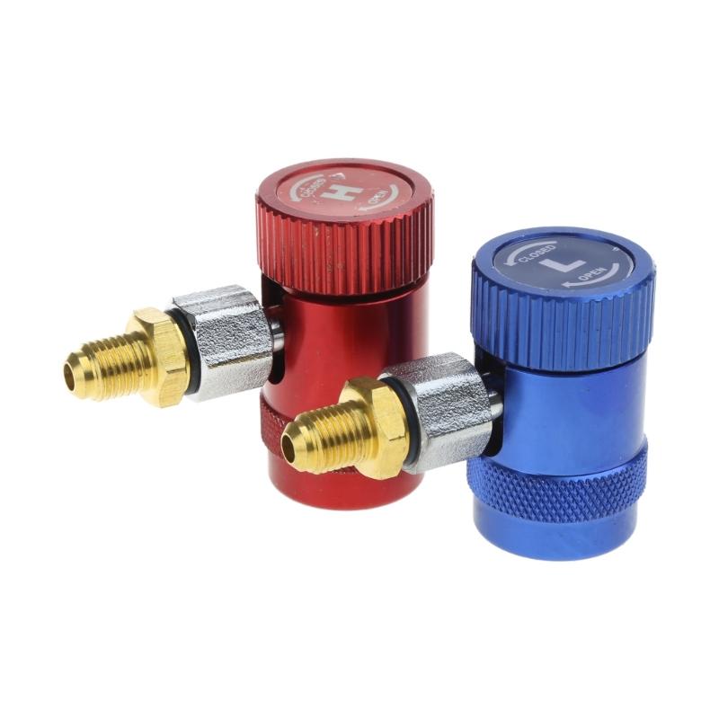 Pair A/C Air Condition Quick Coupler Adapter High Low Manifold Connector 1234YF Brass   Manifold Gauge