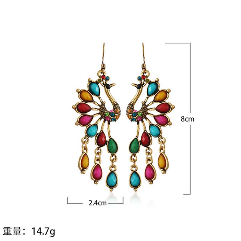 Theme Alloy Animal Earrings With Colorful Resin Stones For Fashion Ladies