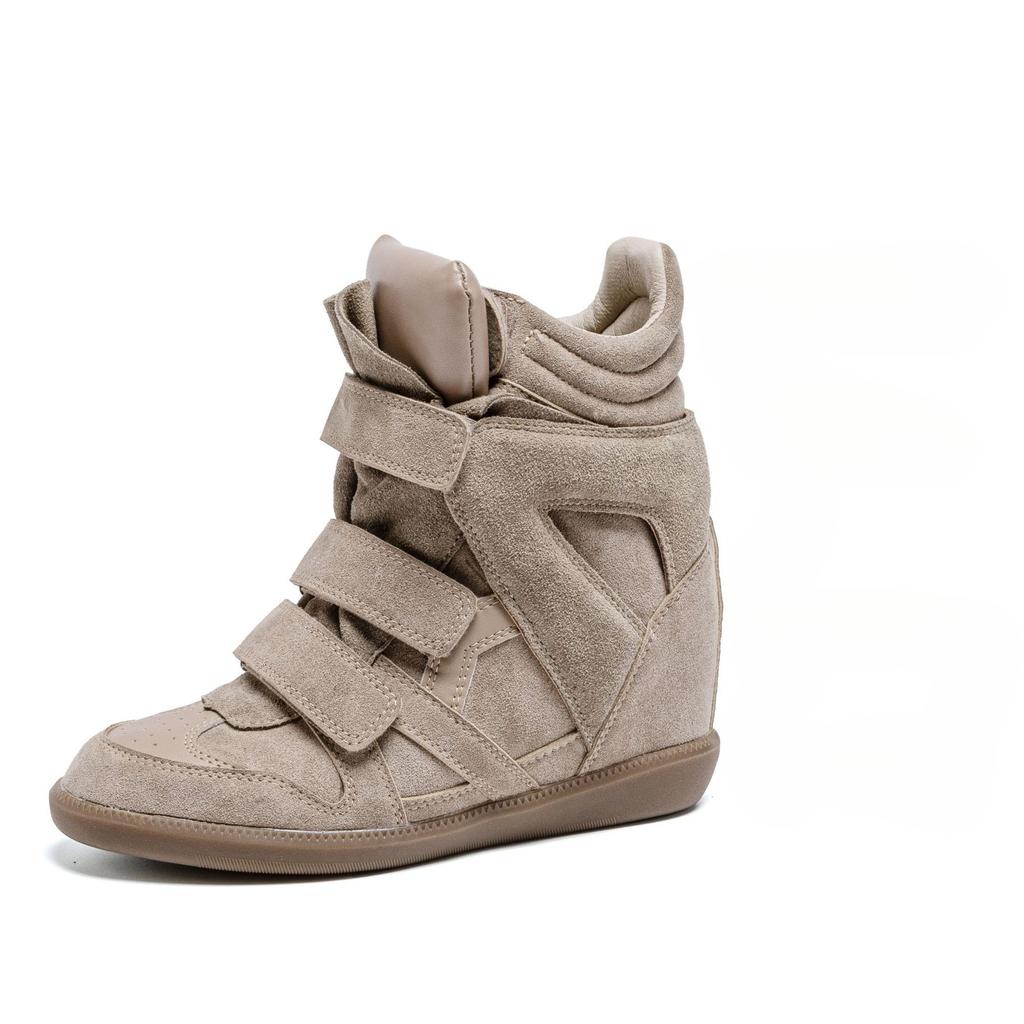 Professionelle Damenstiefel mit innerer Erhöhung 8 cm hoch, High-Top, innerer Keilabsatz zur Höhenerhöhung, Klettverschluss, Freizeitschuhe, kleine Damengröße