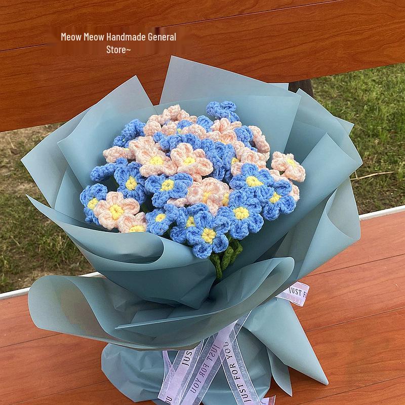 Buquê de Flores de Lã Tricotado à Mão: Ornamento de Rosa, Lírio, Girassol Presente