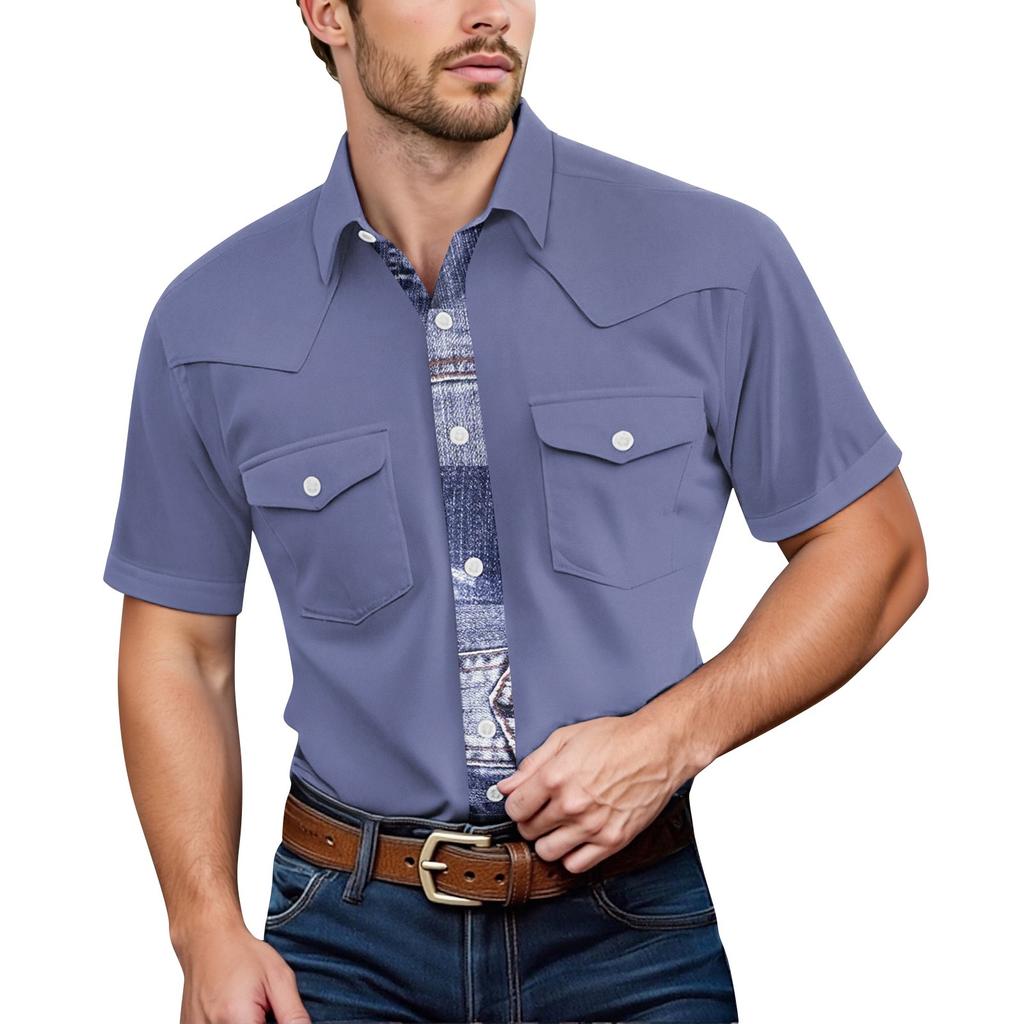 Men'S Fashionable Lapel And Shoulder Length Short Sleeved Casual Top