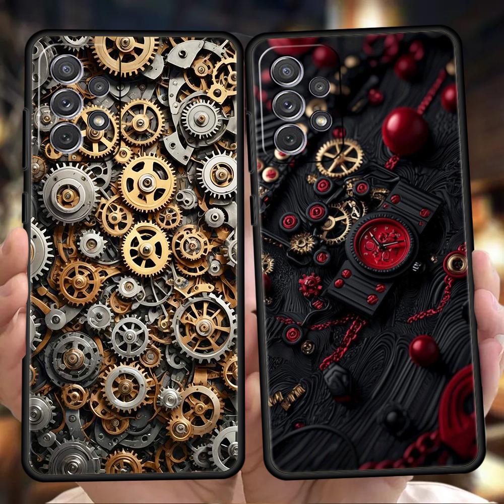 Phone Case for Samsung Galaxy A55 A53 A52 A52S A51 A41 A35 A32 A25 A23 A15 A13 A71 A72 5G Soft TPU Shell Mechanical Gear Pattern