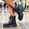 Autumn and winter new British style thick-soled large-size women's boots belt buckle front lace-up short boots women's Martin boots